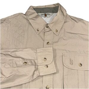Bob‎ Allen Men's Large Shooting Button Up Long Sleeve Vent Back Tan Khaki